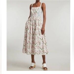 LoveShackFancy Liberty London Floral Square-Neck Midi Dress. Size 4. Like new
